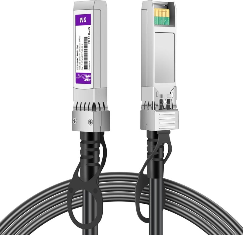 XZSNET كابل 10G SFP+ إلى SFP+، 5م (16.5 قدم) 24AWG، كابل نحاسي مباشر متصل سلبياً Twinax DAC لـ Cisco SFP-H10GB-CU5M، Ubiquiti UACC-DAC-SFP10-5M، UniFi UC-DAC-SFP+ والمزيد | متوفر من 0.5-7م - Image 1